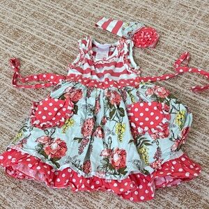 Serendipity Clothing Co Girls Floral and Polka Dot Dress with Headband